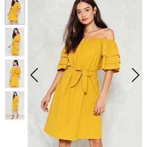 NWT Nasty Gal Tier Off the Shoulder Dress Mustard